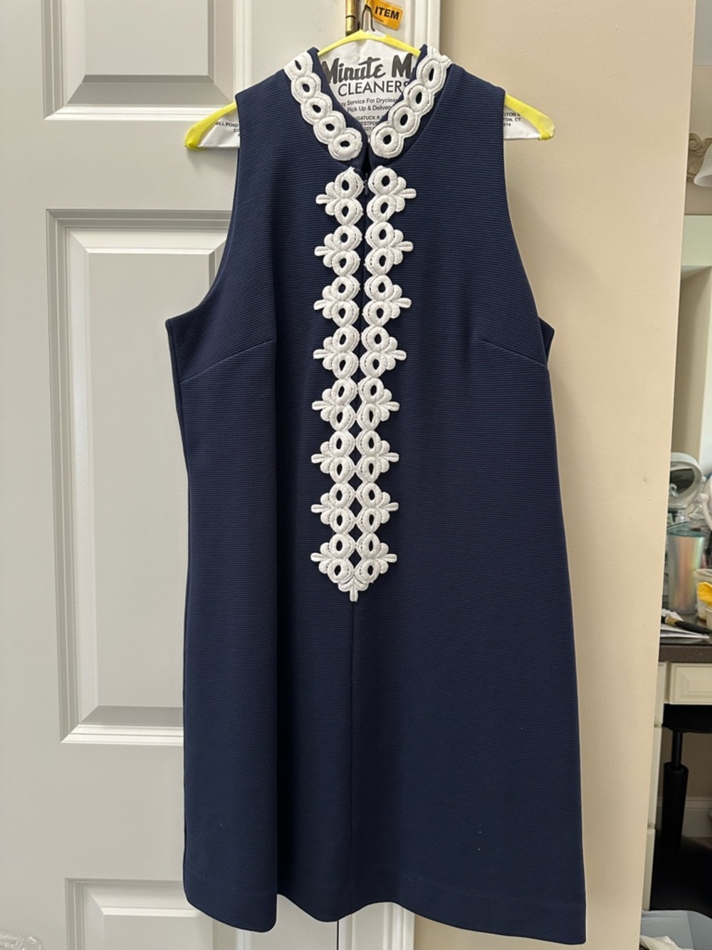 Lilly Pulitzer Navy Sleeveless Shift Dress with White Crochet Front Trim